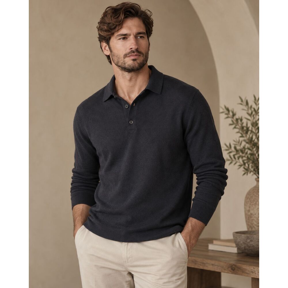 Banana Republic Cotton Cashmere Men’s L Black Long Sleeve Polo Sweater